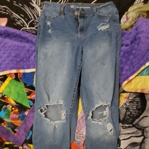 No Boundaries Women's Ripped Blue Boyfriend Jeans